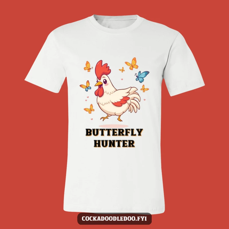 Funny Kawaii Rooster Butterfly T-Shirt - Playful Character Tee