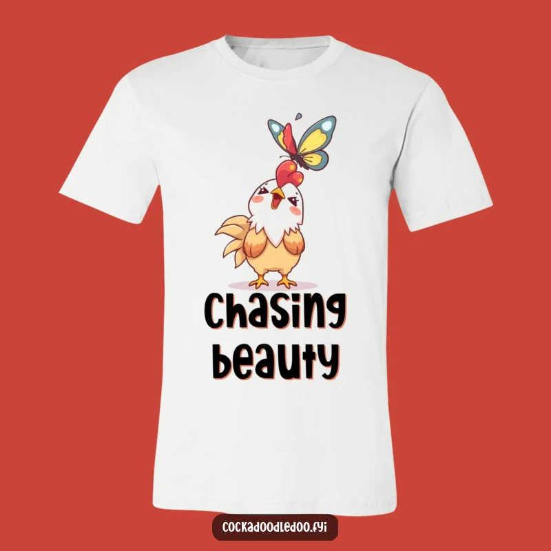 Funny Kawaii Rooster T-Shirt: Giggling Butterfly Watcher - Charming Funny Gift for Daydreamers