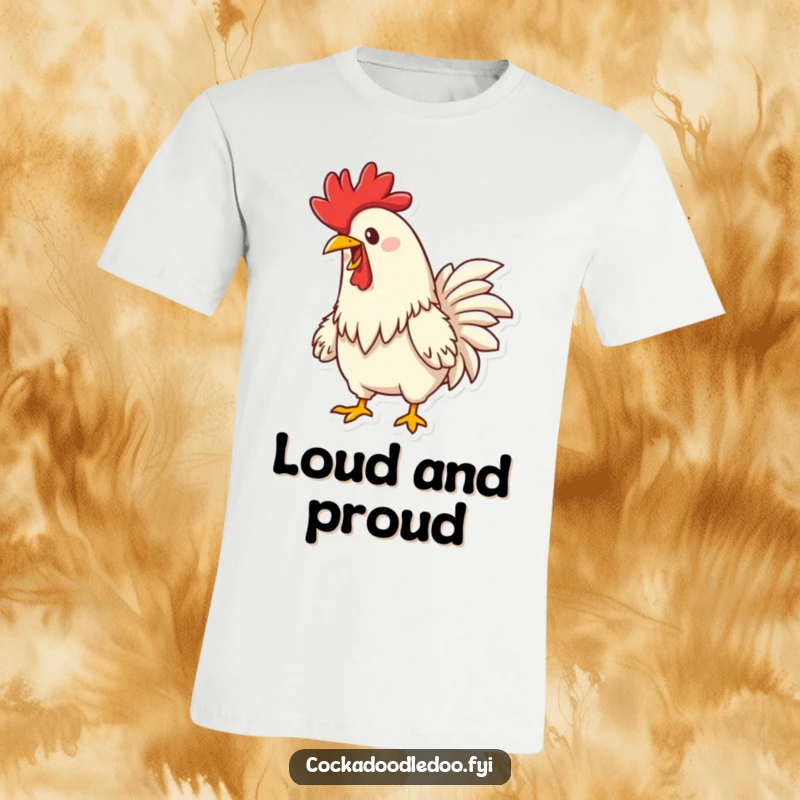Funny Determined Rooster Crowing T-Shirt: A cheerful rooster with a determined expression, loudly crowing with joy.