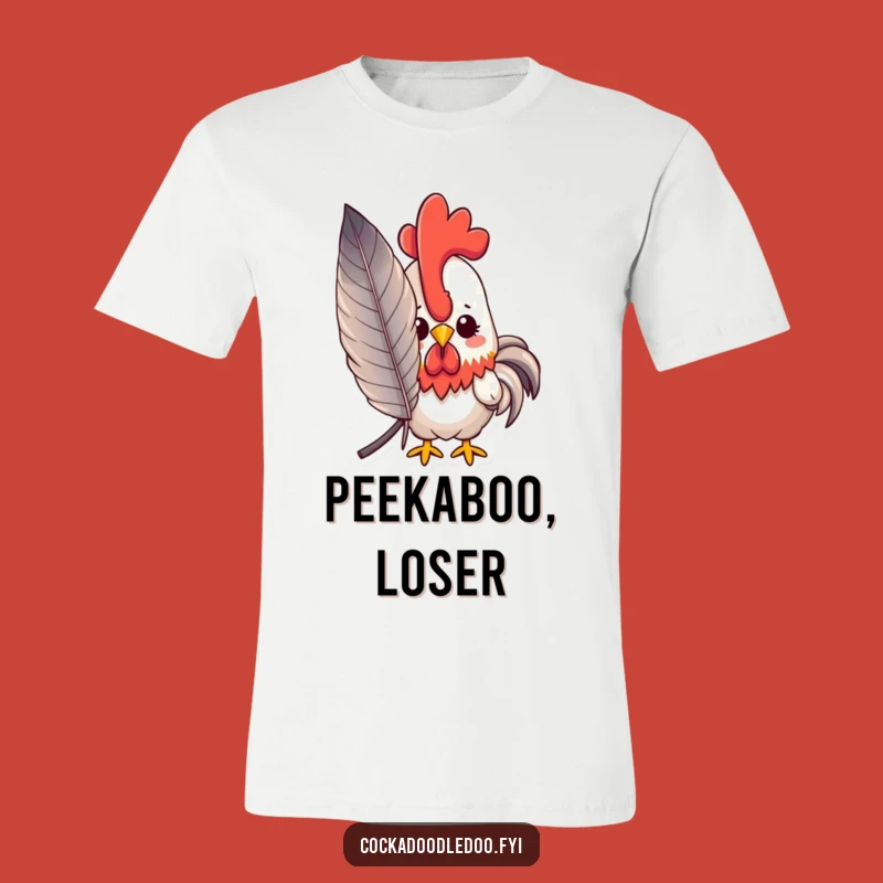 Funny Peeking Rooster T-Shirt: Show Your Shy Side, Adorable Design