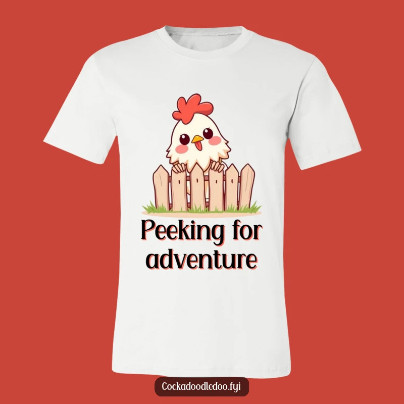 Funny Rooster Peeking T-Shirt: Curious Over Fence, Awesome Funny Gift for Roosters