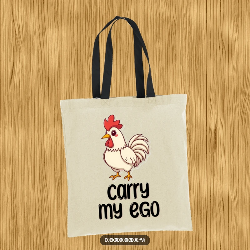 Funny Rooster Tote Bag, showing chest puffed out and striking a proud pose, stylish and humorous.