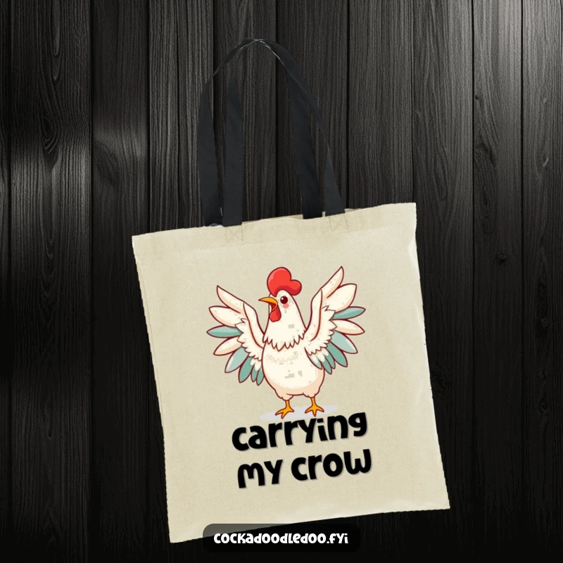 Funny Kawaii Rooster Tote Bag featuring a happy bird with wings outstretched, ready to share its morning greeting.