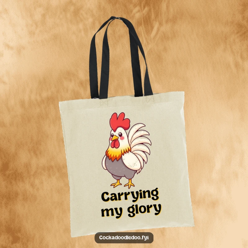 Funny Rooster Tote Bag: A stylized rooster with vibrant feathers proudly puffing its chest, perfect for carrying items with style.