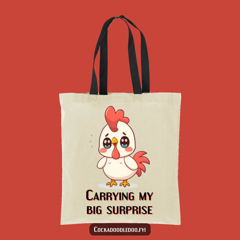 Funny Kawaii Rooster Tote Bag: Surprised Expression for Humorous Carry-All