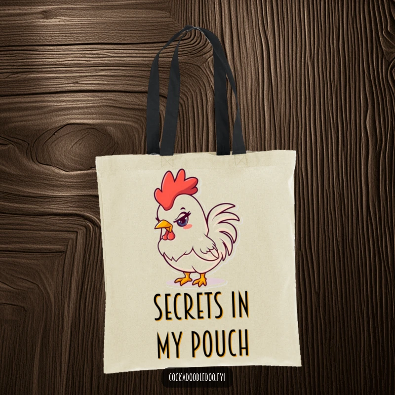 Funny mischievous kawaii rooster tote bag featuring a rooster with a naughty glint in its eye, ready for mischief.