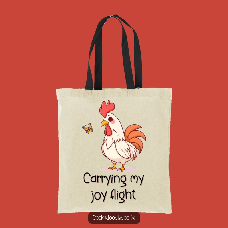 Funny Rooster Tote Bag: Amused Butterfly Watcher Carryall