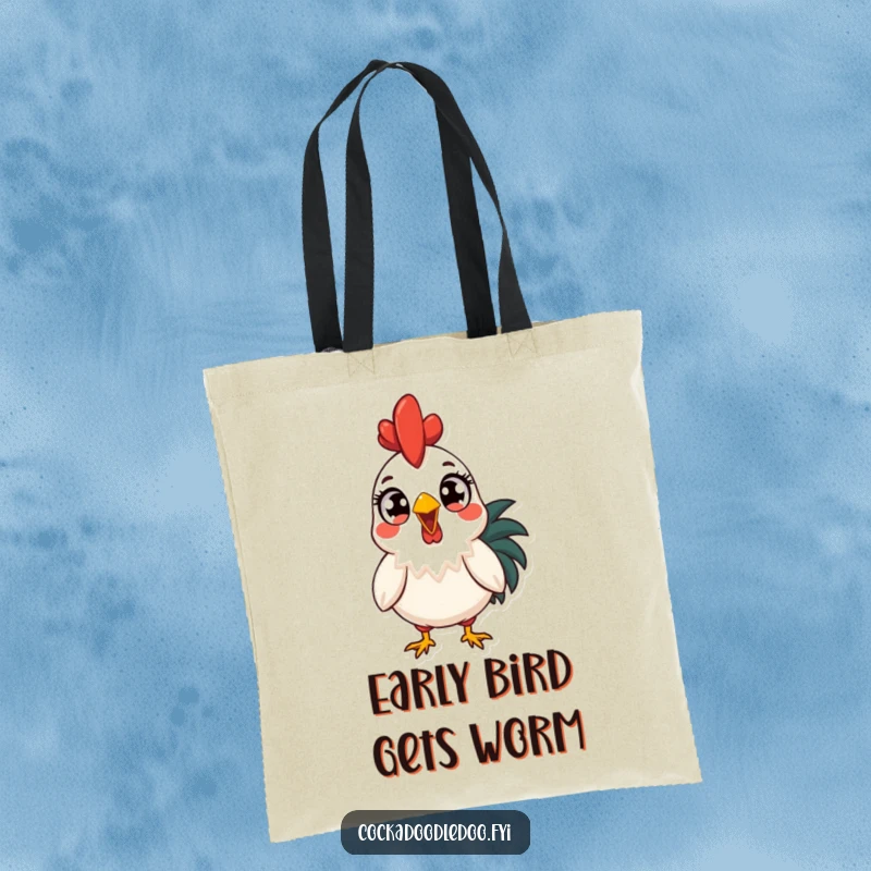 Funny surprised rooster tote bag, shocked by morning light. A humorous and practical accessory, perfect for carrying essentials with a laugh.